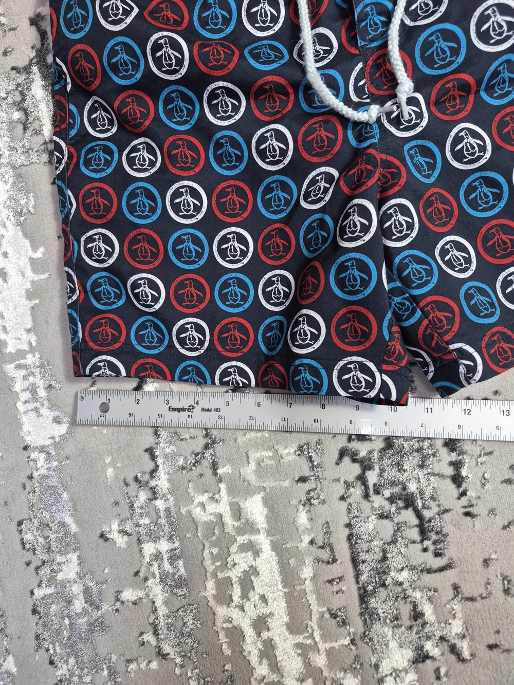Original Penguin Navy Swim Shorts with Red & Blue Logo Circles